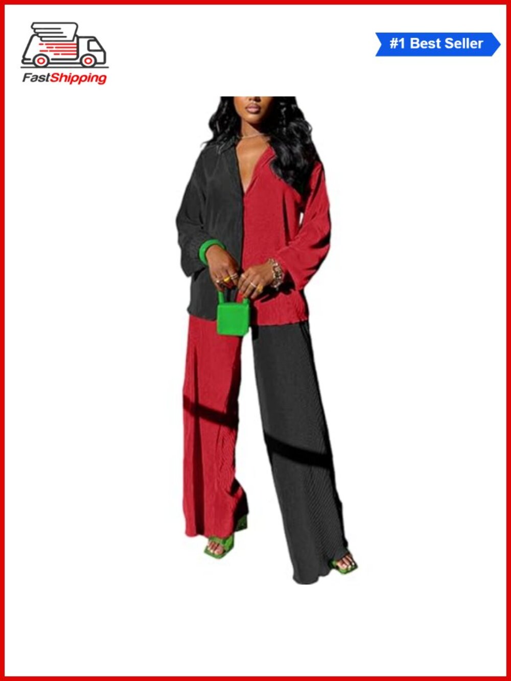 ✨Women's 2 Piece Shirt & Wide Leg Pants Set Plisse Polyester Elastane Casual